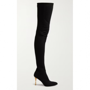 BALMAIN Quilted stretch-knit over-the-knee boots