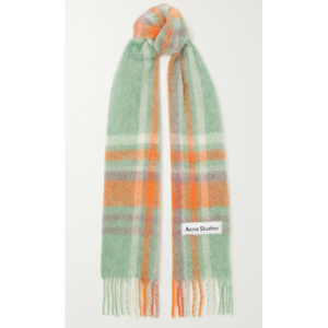 ACNE STUDIOS Appliquéd fringed checked knitted scarf