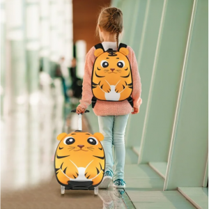 Costway 2PCS Kids Carry On Luggage Set 16'' Tiger Rolling Suitcase with 12'' Backpack Travel