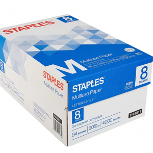 Staples - Staples 多用途复印、打印纸，8.5 英寸 x 11 英寸，20 磅，94 亮度，500 张/盒，8 盒/箱，5.7折