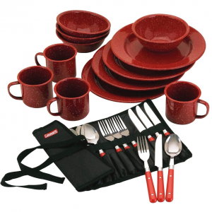 Coleman 24-Piece Enamel Dinnerware Set, Red @ Amazon