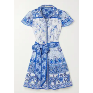 ALICE + OLIVIA Tiffie belted printed cotton-blend mini shirt dress