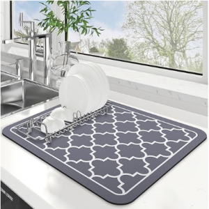 WISELIFE Dish Drying Mat Coffee Mat Super Absorbent Drying Mat, 15" x 18" Grey @ Amazon