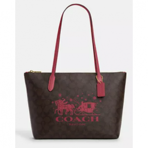 ジップ トップ トート・シグネチャー キャンバス・ホース アンド スレイ