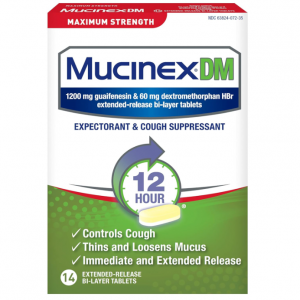 Mucinex Cough Suppressant and Expectorant, DM Maximum Strength 12 Hour Tablets, 14ct, 1200 mg Guai