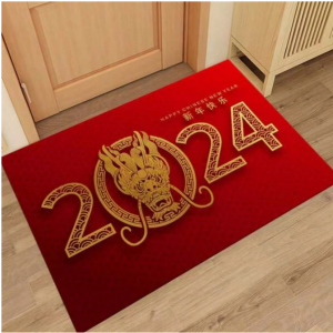 2024 年新年家居和入口门垫，防滑红地毯，中国龙设计
