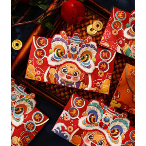 4件/套 2024 年农历新年压岁钱信封，带 3d 狮子设计