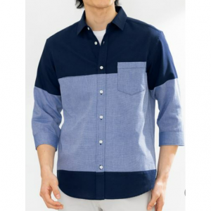 綿100%パナマ切替デザインシャツ(7分袖)