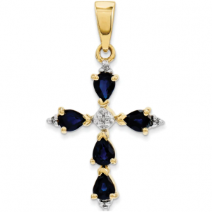 60% off Natural Diamond and Sapphire Cross Pendant in 14k Yellow Gold @Goldia