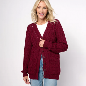 41% Off Aran Craft Merino Wool V-Neck Button Front Sweater Cardigan @ QVC