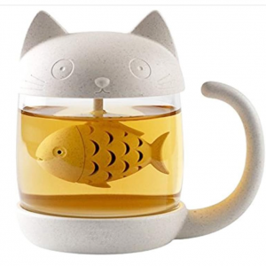 JEWOSTER Cute Cat Glass Cup Tea Mug With Fish Tea Infuser Strainer Filter @ Amazon