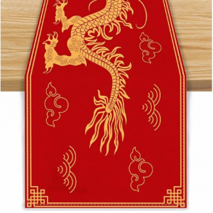 FARMNALL Linen Chinese Year of The Dragon Table Runner