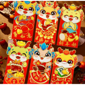 24Pcs Chinese New Year Red Envelope 2024 Cute 3D Dragon Patterns