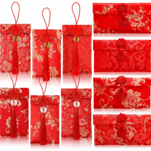 JULBEAR Chinese New Year Red Envelopes, 10Pcs Silk Red Envelope 2024 Lunar Traditional Lucky Money