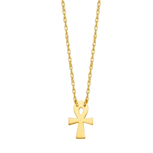 44% Off 14K Yellow Gold Mini Ankh Cross Pendant Necklace, 16" To 18" Adjustable @ JewelryAffairs 