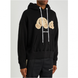 PALM ANGELS Bear-appliquéd hooded cotton sweatshirt