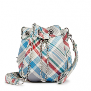 VIVIENNE WESTWOOD Chrissy small tartan vegan leather bucket bag