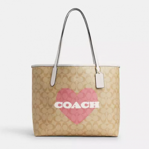 Coach City Tote In Signature Canvas With Heart Print