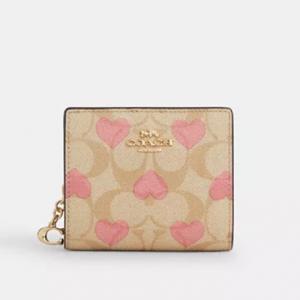 Coach Snap Wallet In Signature Canvas With Heart Print