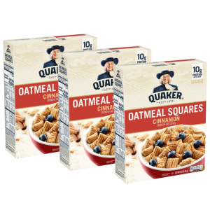 Quaker Oatmeal Squares Breakfast Cereal, Cinnamon, 14.5 Ounce (Pack of 3) @ Amazon