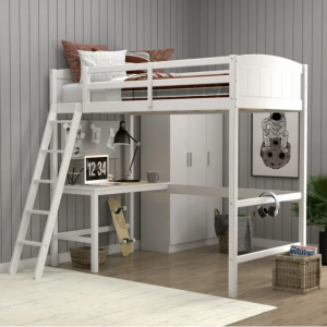 Living Essentials by Hillsdale Alexis Wood Arch Twin Loft Bed with Desk, White @ Walmart