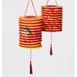 2pk Lunar New Year Cylinder Hanging Paper Lantern