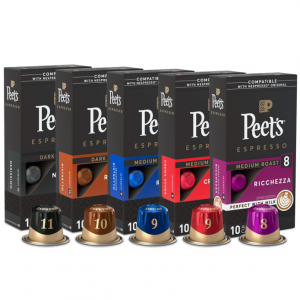 Peet's Coffee, Espresso Coffee Pods Variety Pack, Dark, Medium & Decaf Roasts, 50 Count @ Amazon