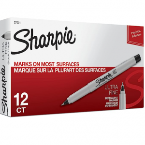SHARPIE Permanent Markers, Ultra Fine Point, Black, 12 Count @ Amazon