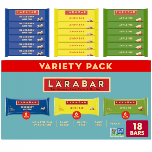 LÄRABAR Variety Pack, Blueberry Muffin, Lemon Bar, Apple Pie, Fruit & Nut Bars, 18 ct @ Amazon