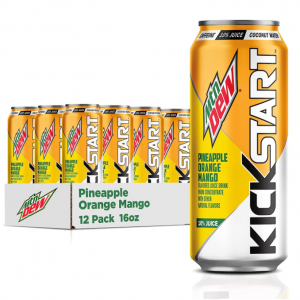 Mountain Dew Kickstart, Pineapple Orange Mango, 90mg Caffeine, 16 fl oz (12 Count) @ Amazon