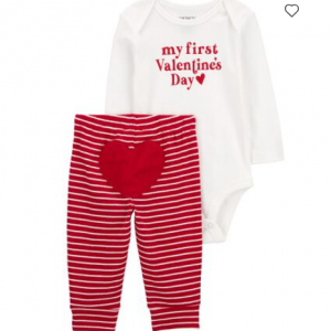 OshKosh B'gosh 嬰兒 2 件套,情人節圖案連體褲套裝