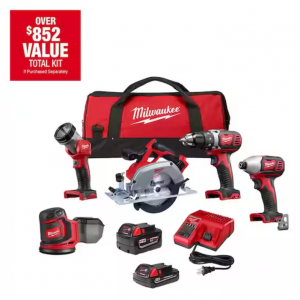 Milwaukee M18 18V Lithium-Ion Cordless Combo Kit (5-Tool) with 2-Batteries, Charger and Tool Bag