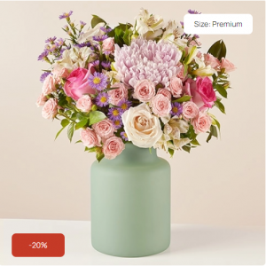 粉红色阿纳斯塔西娅花朵与新鲜的紫色紫苑和白玫瑰花束，Premium