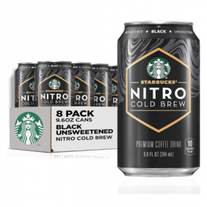 Starbucks Nitro Cold Brew Liquid, Dark Roast, Black Unsweetened, 9.6 fl oz Can (8 Pack) @ Amazon