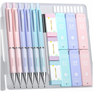 Four Candies Pastel Mechanical Pencil Set - 6PCS 0.5 mm & 0.7 mm & 0.9 mm Cute Mechanical Pencils