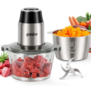 GANIZA Food Processors, Electric Chopper with Meat Grinder & Veggie Chopper - 2 Bowls, 8 Cup+8 Cup