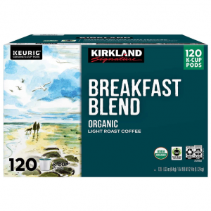 Kirkland Signature Organic Breakfast Blend Light-Roast Coffee, K-Cup Pods, 120 Count @ Amazon