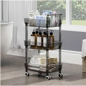 HAIXIN Clear Rolling Laundry Cart 3 Tier Acrylic Bathroom Cart Organizer with Handle @ Amazon