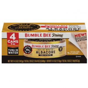 Bumble Bee Prime Solid White Albacore Tuna in Water, 5 Ounce (Pack of 4) @ Amazon