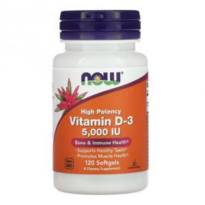 NOW Foods, 维生素 D3，优效，5,000 国际单位，120 粒软凝胶