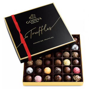 GODIVA Signature Chocolate Truffle Gift Box, Red Ribbon, 36 Piece