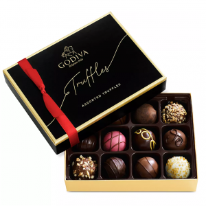 GODIVA Signature Chocolate Truffles Gift Box with Red Ribbon, 12 Pieces