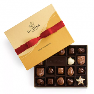 GODIVA Assorted Chocolate Gold Gift Box, Red Ribbon, 18 Piece