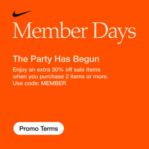 Nike Malaysia Member Days Sale - 30% Off When You Purchase 2 Items or More