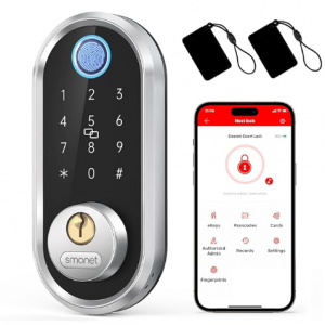 SMONET Fingerprint Electronic Deadbolt Door Lock with Keypad-Bluetooth Keyless Entry @ Amazon
