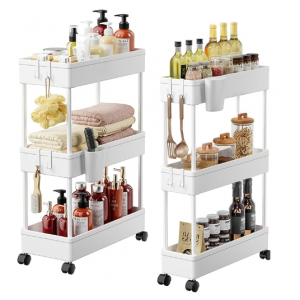 Pipishell Bathroom Cart, 2 Pack Slim Storage Cart Organizer with Hanging Cups & Hooks @ Amazon