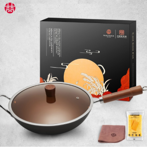 【爆炒锅】王源吉 中式爆炒锅 32cm 大口径炒菜锅 无涂层铸铁锅 附锅盖 燃气电磁炉适用 需要开锅养锅