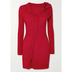 JACQUEMUS Colin asymmetric ribbed wool-blend mini dress