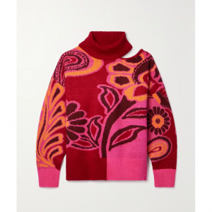FARM RIO Cutout intarsia-knit 针织高领毛衣