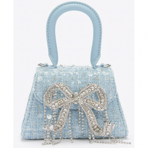 Self-Portrait Blue Bouclé Micro Bow Bag